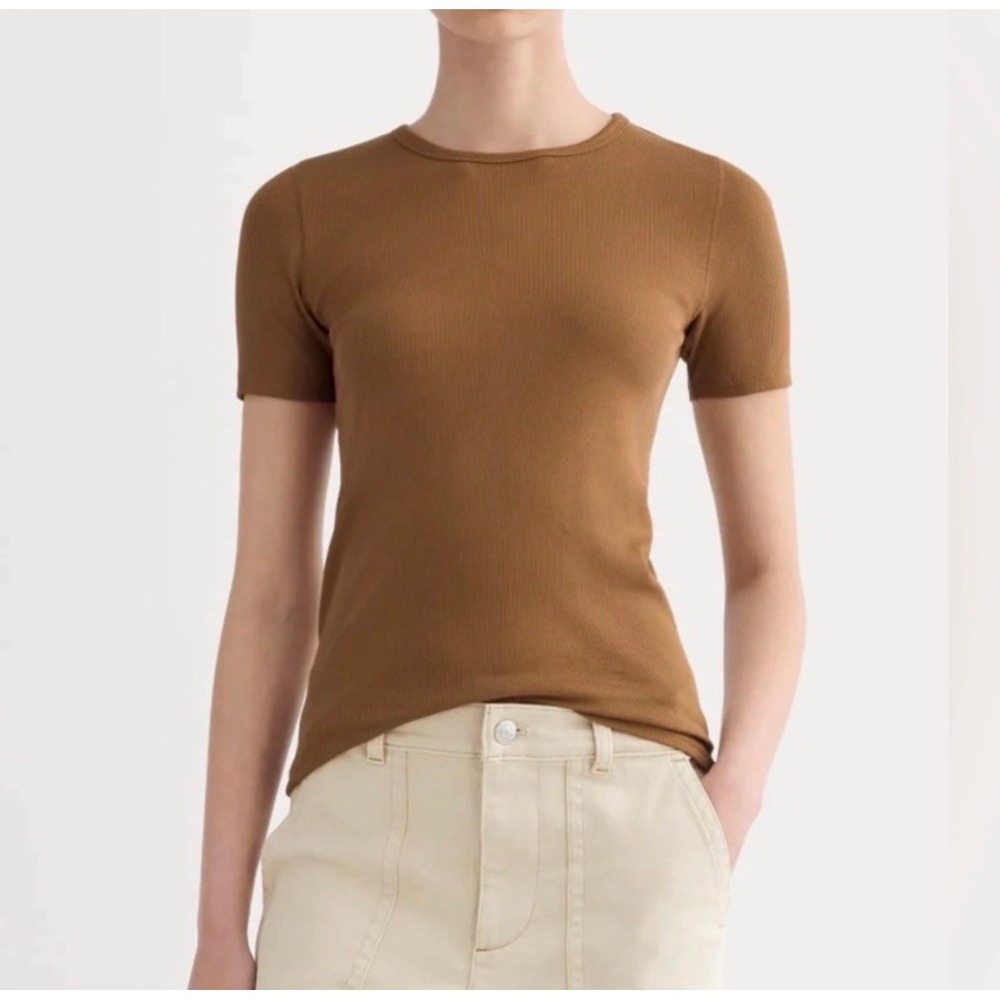 Everlane Womens Brown The Luxe Rib Crewneck Ribbed Supima Cotton Top XXS New